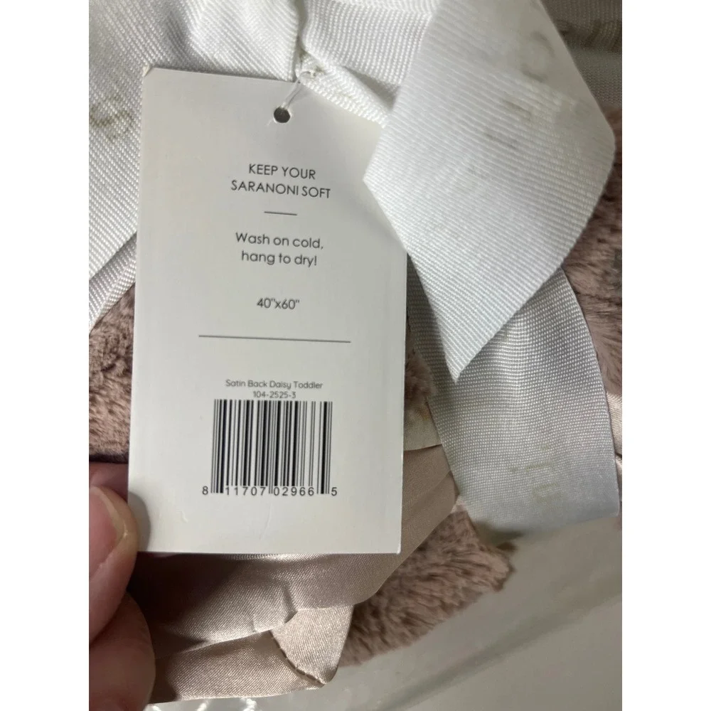 Saranoni Luxury Toddler Blanket Satin Back Daisy Floral Faux Fur 40x60 Tan NIP